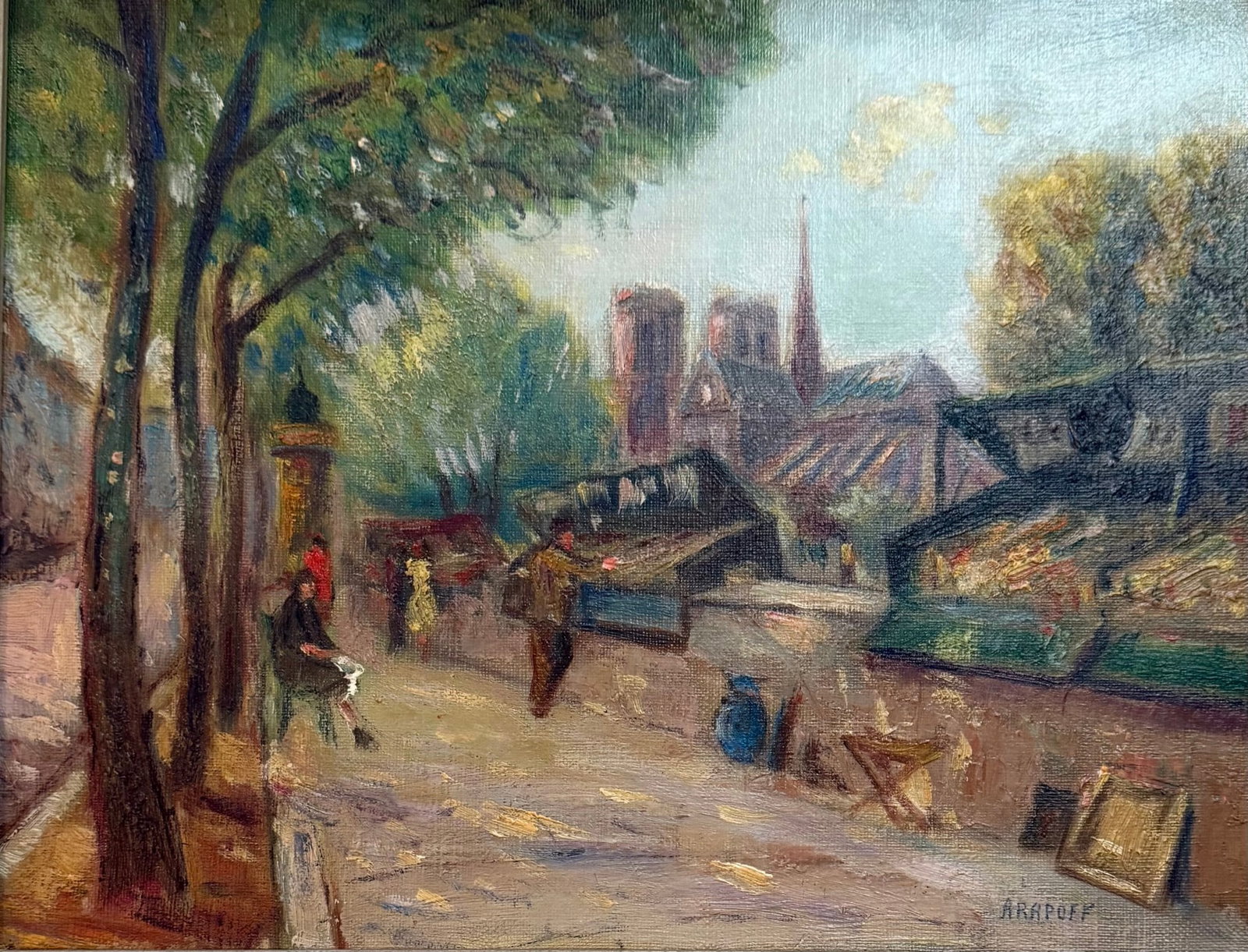 Alexis Paul Arapoff (1904 - 1948) Russian 'Parisian Street Scene": Alexis Paul Arapoff (1904 - 1948) Russian ,Oil on Canvas ,Signed measures 10.5"x14" , w/f 13"x16.5"Alexis Paul Arapoff (1904-1948)1904 Born in St. Petersburg Russia, his father was a Major General in