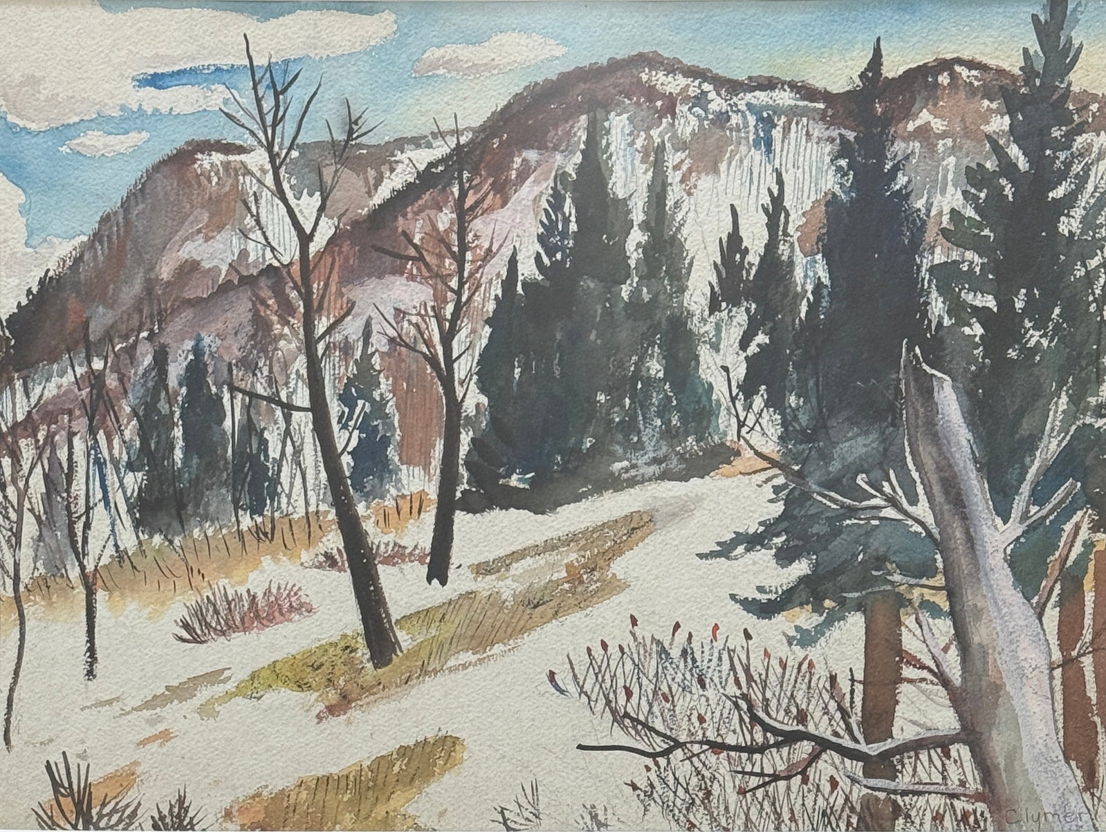 John Ford Clymer (1907 - 1989) Wyoming, Ontario / Canada.: John Ford Clymer (1907 - 1989) Watercolor on paper, signed lower right, measures 14 x 19 and 23 x 29 inches w/frame. Artist Bio - A student at the Howard Pyle School in Wilmington, Delaware, John