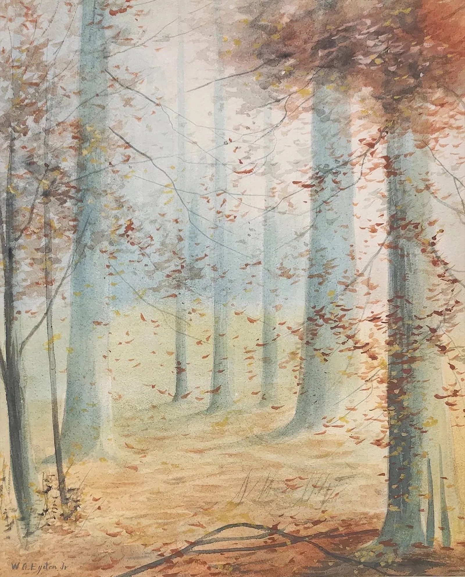 William Eyden Jr (1893 - 1982) Landscape: William Eyden Jr (1893 - 1982) Watercolor landscape, signed lower left, measures .William Arnold Eyden Jr. was born on 25 February 1893 in Richmond, Wayne County, Indiana. He was unmarried in 1920