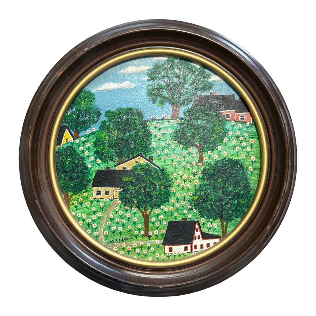 Michael Joseph Falco (1931- 2006) Folk Art: Michael Joseph Falco (1931- 2006) Folk Art Oil on panel, signed lower left, measures 8 x 8 and 9.5 x 9.5 inches framed.