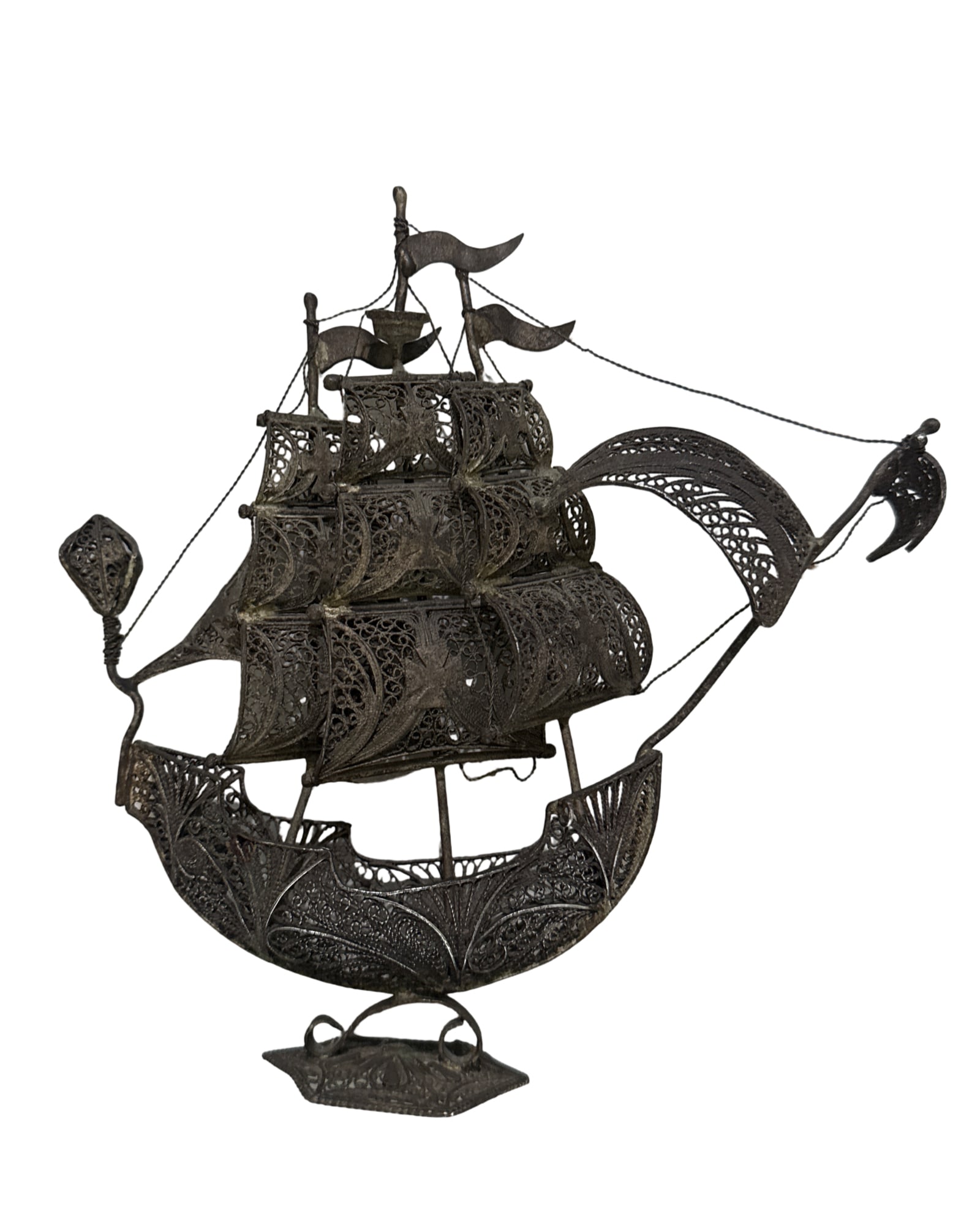 Vintage Sterling Silver Filigree Caravel: Vintage Sterling Silver Filigree Caravel , measures