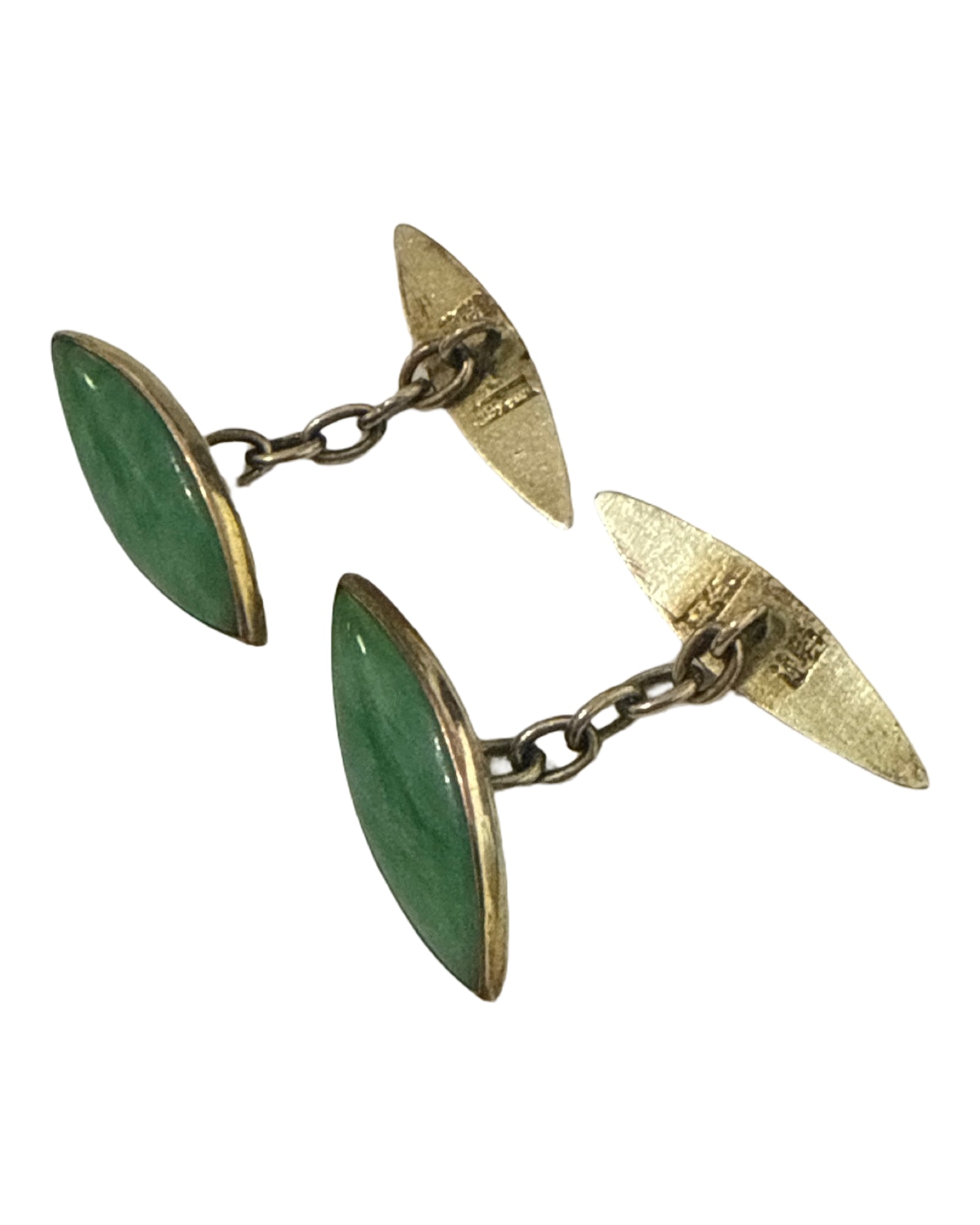 Vintage 14K Gold and Green Jade Chain -link Cufflinks: Vintage 14K Gold and Green Jade Chain -link Cufflinks , measures