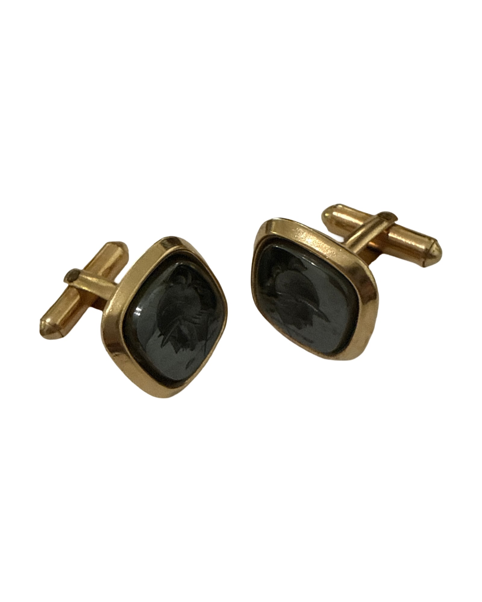 Vintage Green Cameo.Gold Tone Cufflinks (1 of 3)