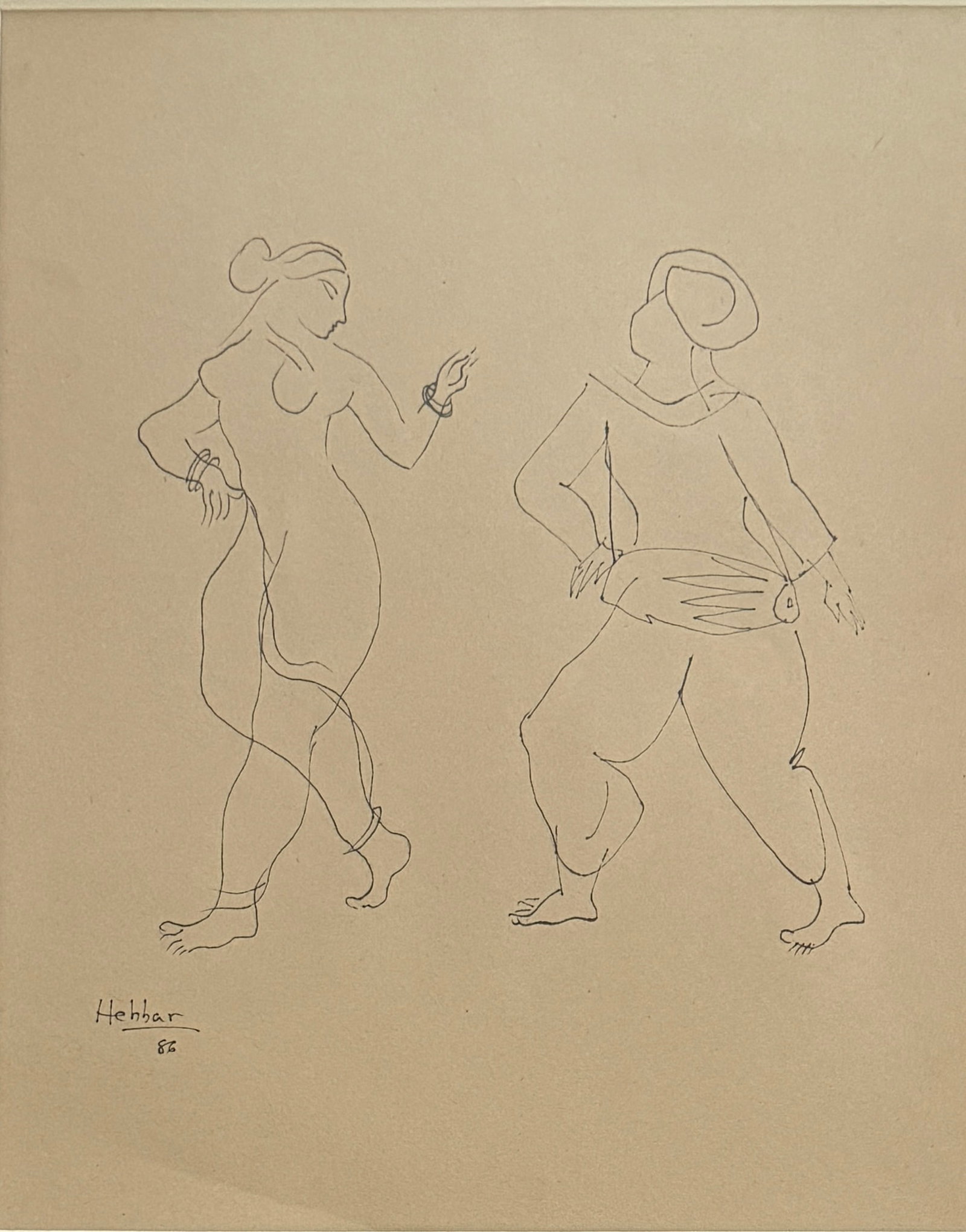 Kattingeri Krishna Hebbar (1911- 1996) India: Kattingeri Krishna Hebbar (1911- 1996) work on paper, signed lower left, measures 13 x 10 and 23 x 20 inches framed. Kattingeri Krishna Hebbar was born in 1911, at Kattingeri in the Udupi district of 