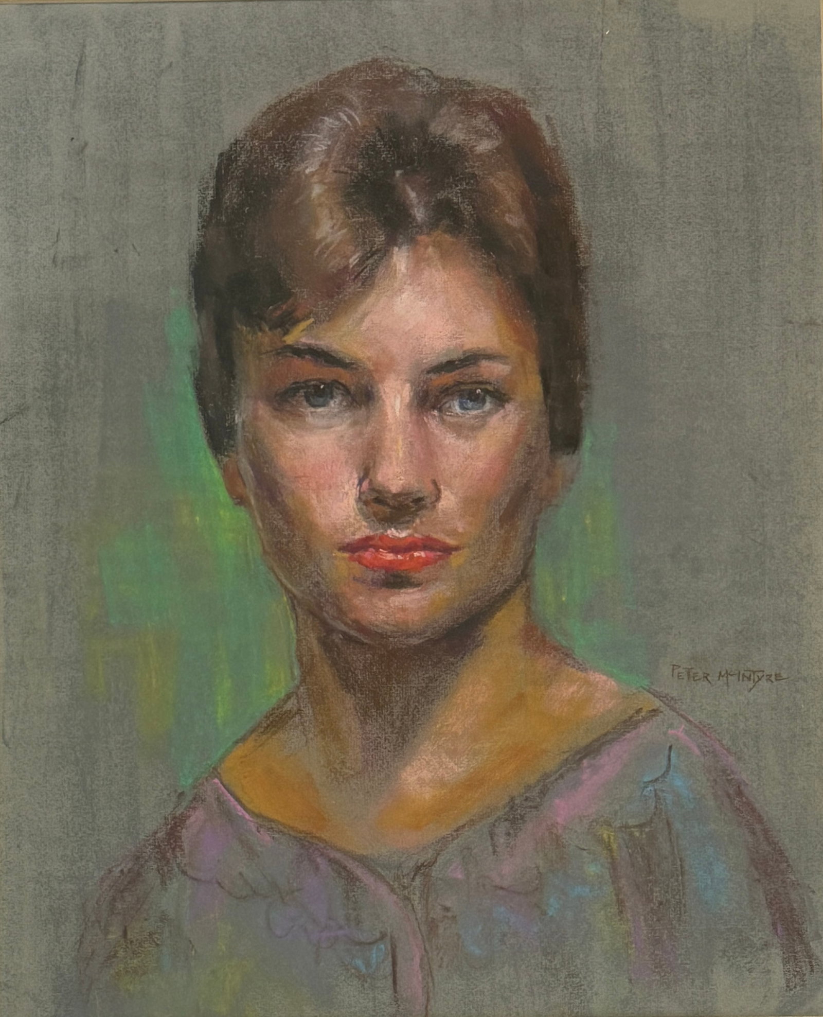 Peter McIntyre (1910 - 1995) New Zealander "Portrait of a Young Woman": Peter McIntyre (1910 - 1995) New Zealander "Portrait of a Young Woman", Pastel on paper Signed Lower Right measures 18"x15.5" w/f 25"x21.5" A New Zealand artist who also traveled widely in England and