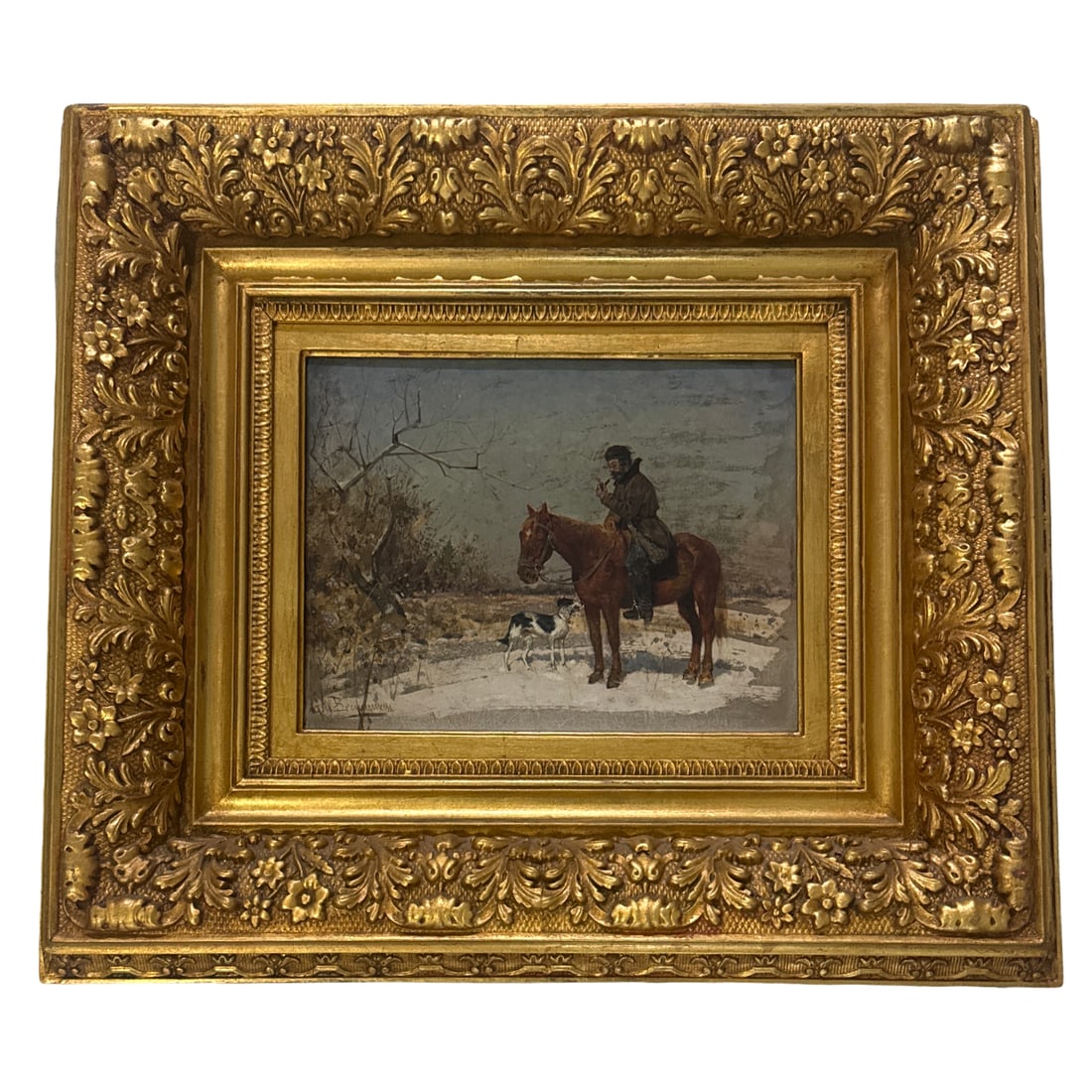 George Brenneman (Born in New York, in 1856 ..?) "Man on Horse with Dog" - 2