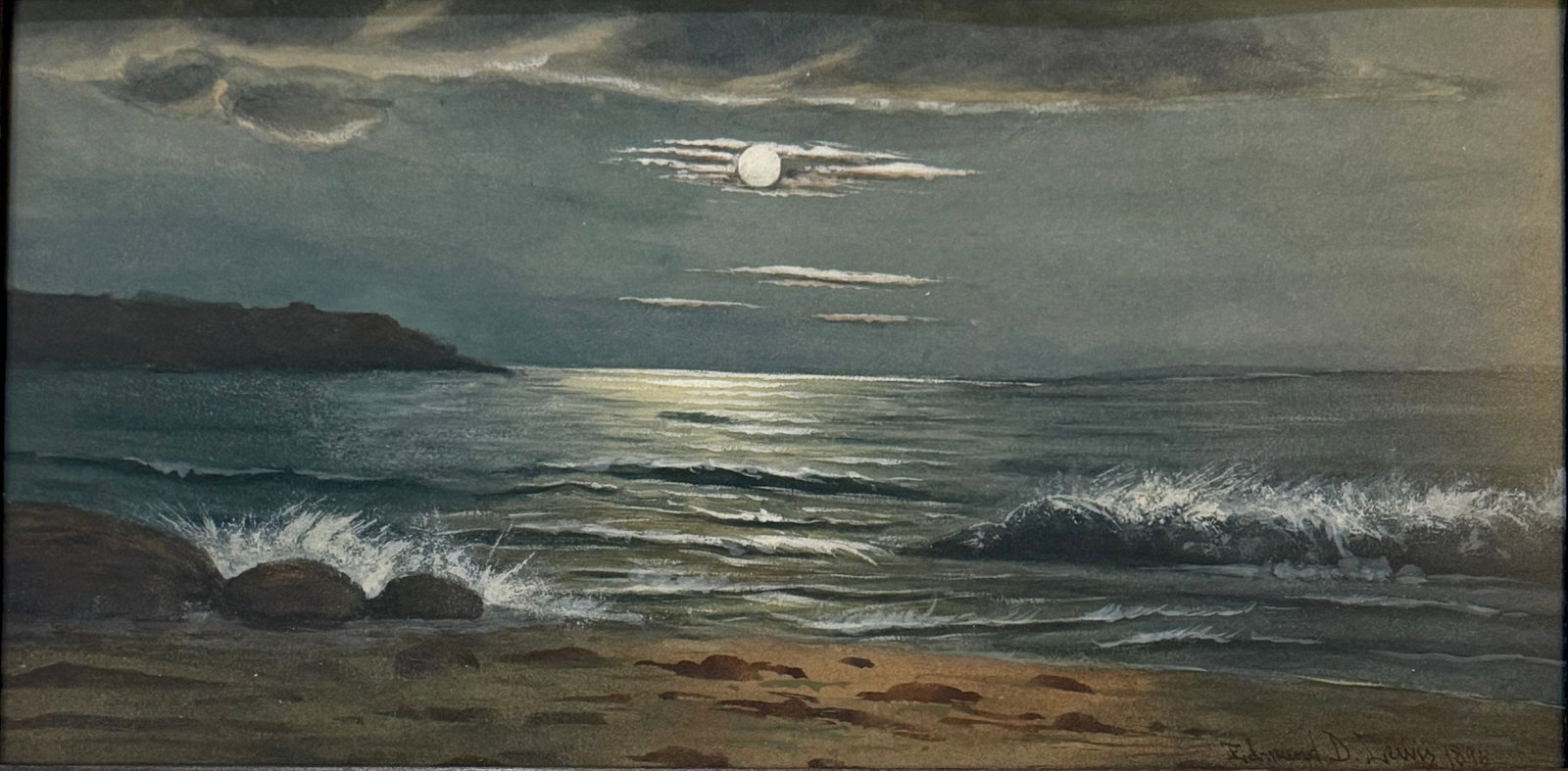 Edmund Darch Lewis (American | 1835 - 1910) " Seascape": Edmund Darch Lewis (American | 1835 - 1910) " Seascape" ,Watercolor on paper Signed and Dated measures 7"x13" w/f 8.5"15"