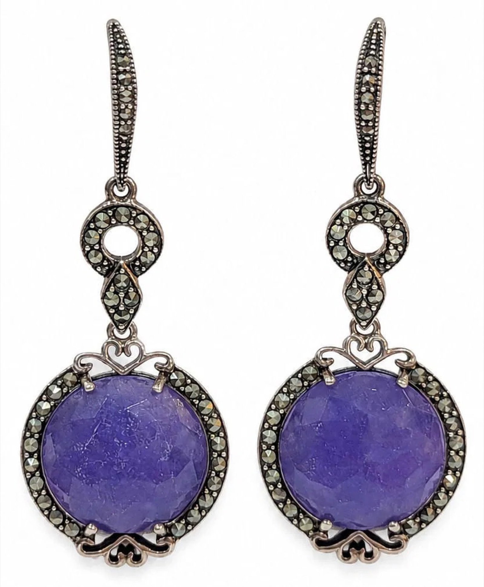 Lai Nani by TKM Sterling Silver Marcasite and Purple Gemstone Drop Earrings (1 of 3)