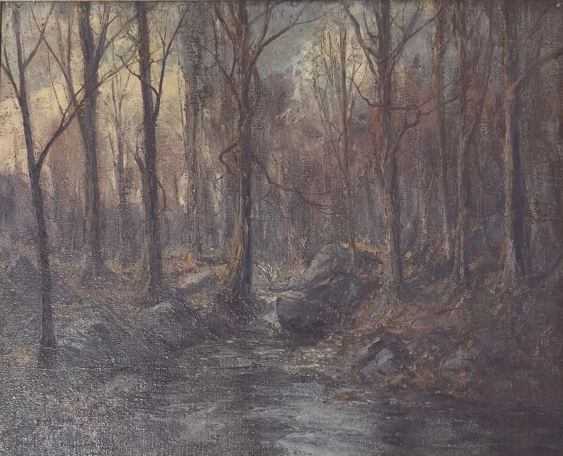 Hal Robinson (1867-1933) American: Hal Robinson (1867-1933) Oil on board, signed lower left, measures 26 x 30 and 32 x 36 inches framed. Landscape painter in oil and watercolor. Though long considered an artist who was born and raised
