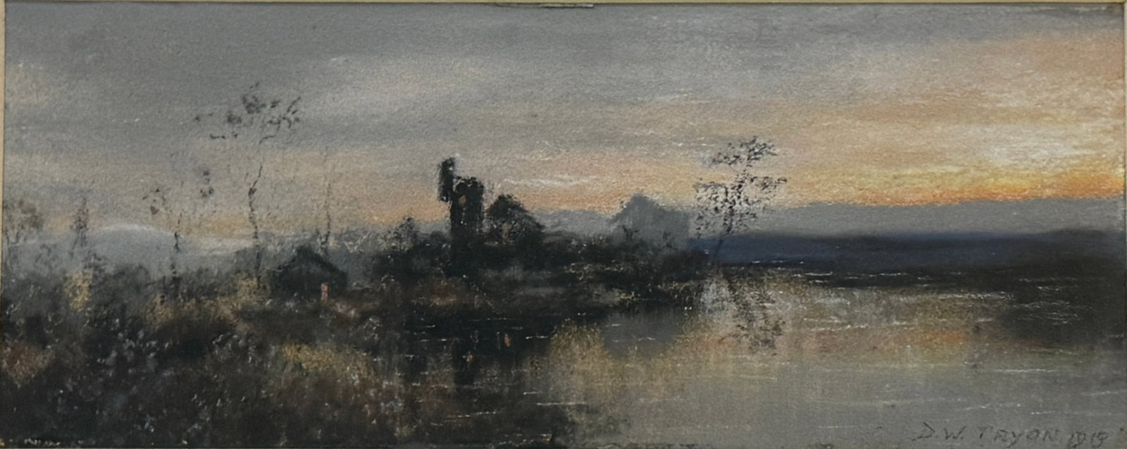 Dwight William Tryon (1849-1925) American “Sunset”: Dwight William Tryon (1849-1925) American “Sunset” , Pastel on paper Signed , measures 9”x15” w/f 13”x18”
