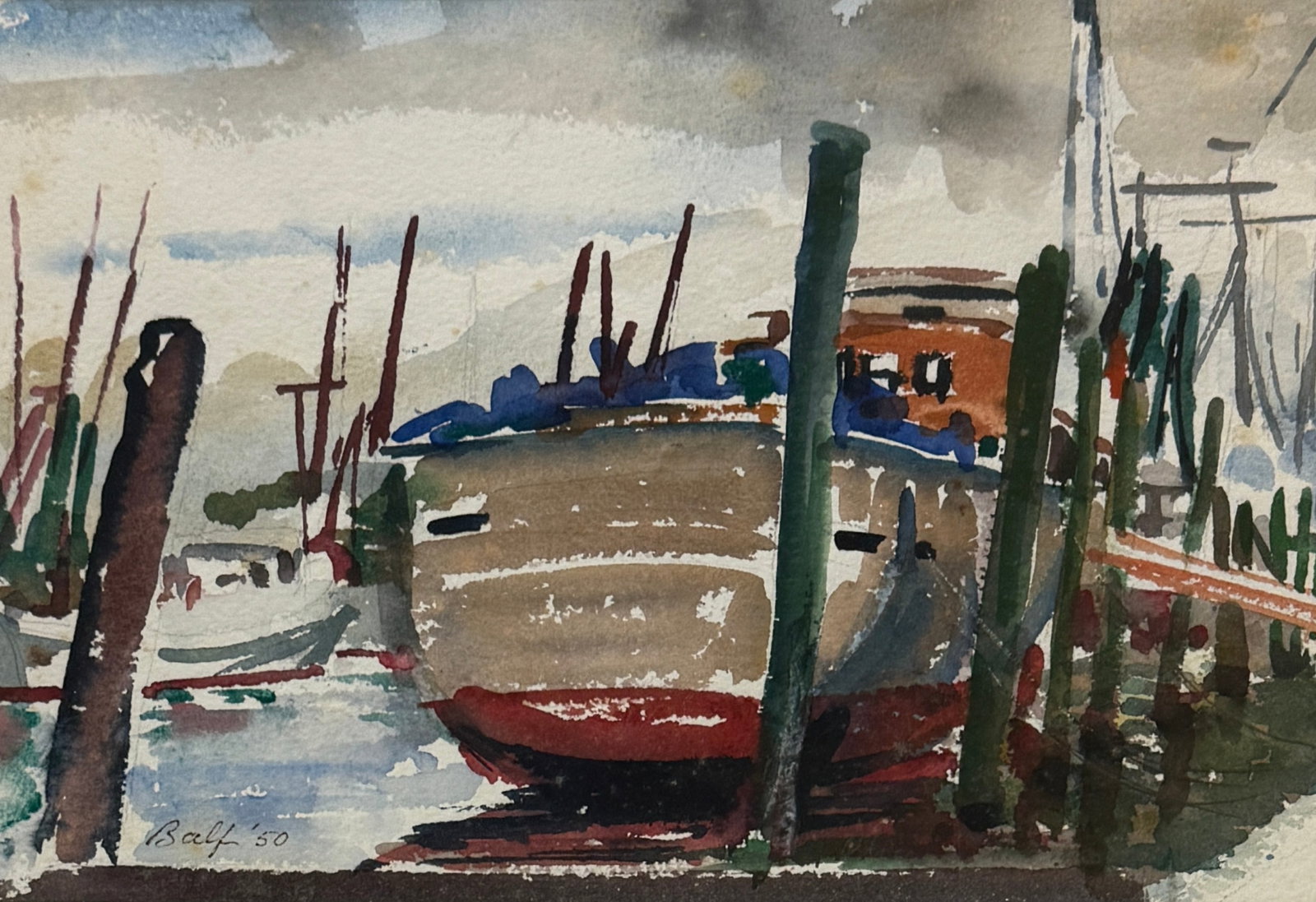 Oliver Balf (American | 1927 - 2010): Oliver Balf (American | 1927 - 2010) Watercolor on paper ,Signed measures 8"x11,5" w/f 13"x17"