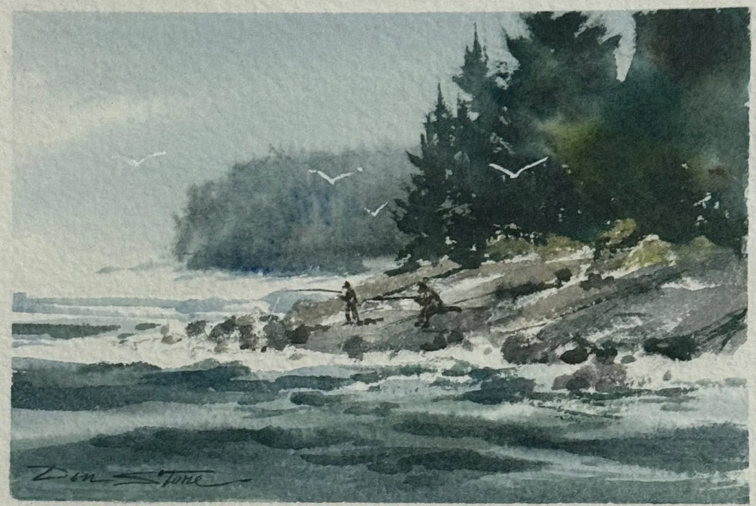 Don Stone (1929 - 2015) American: Don Stone (1929 - 2015) Watercolor on paper, signed lower left, measures 4 x 6 and 9 x 11 inches framed. Internationally known modern impressionist painter Don Stone died peacefully at Exeter