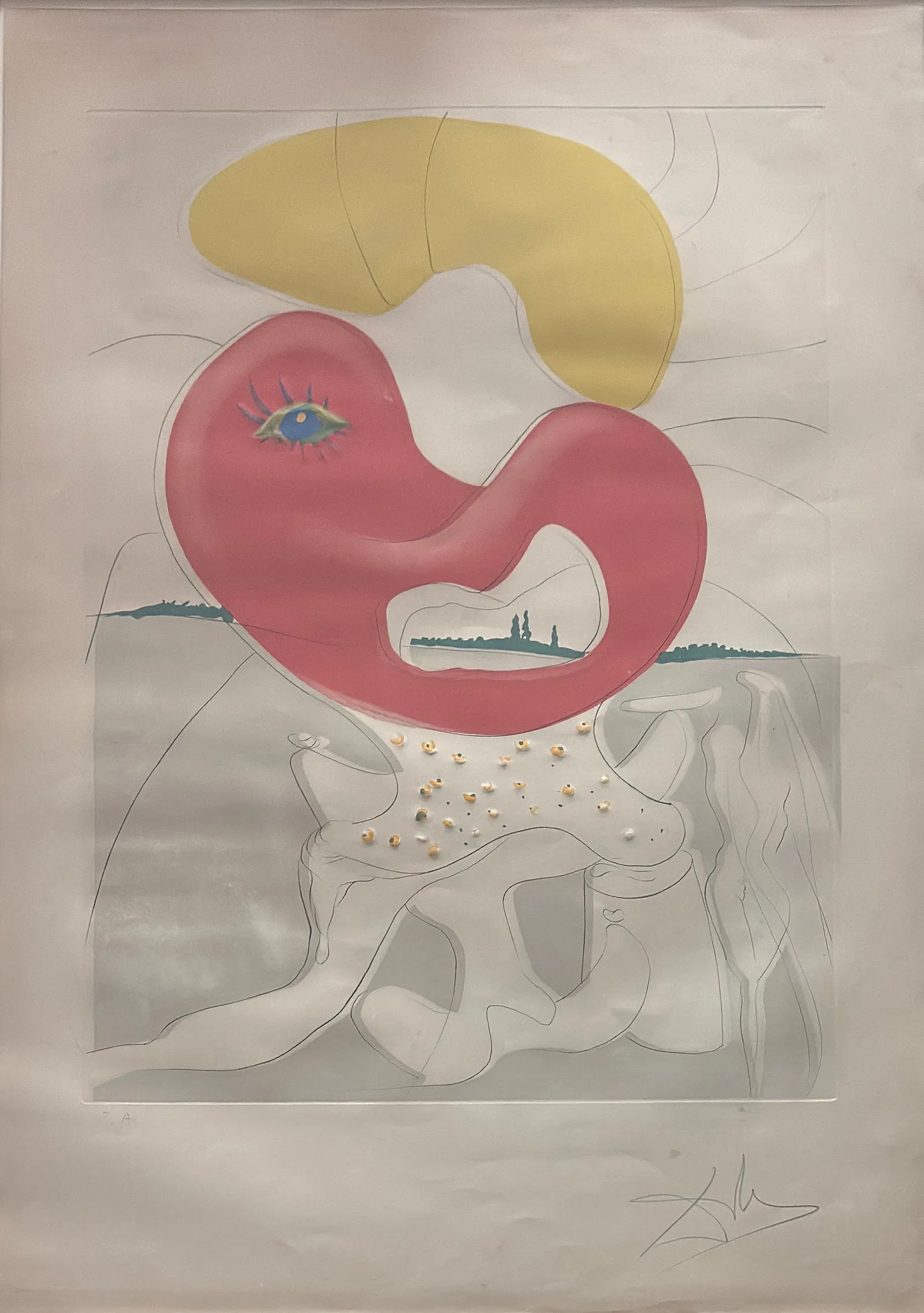 Salvador Dali (1904 - 1989) The Blood of Ying Yang, 1974: Salvador Dali (1904 - 1989) The Blood of Ying Yang, 1974 Lithograph. Measures 39 x 27 and 49 x 36.5 inches w/frame.Provenance; From the collection of Pilar Arenas