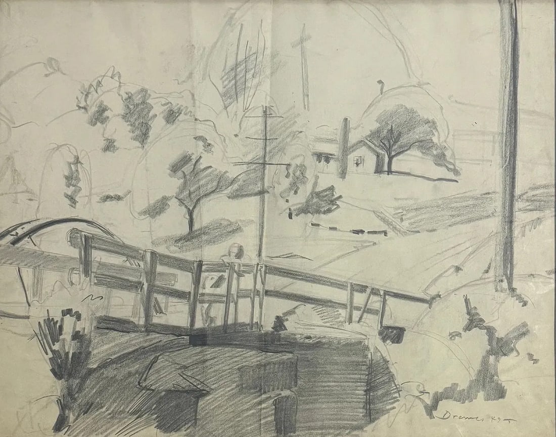 Werner Drewes (1899 - 1985) American: Werner Drewes (1899 - 1985) American ,ink and brush on paper, pencil Signed measures 15.5"x19.5" , w/f 19"x22"