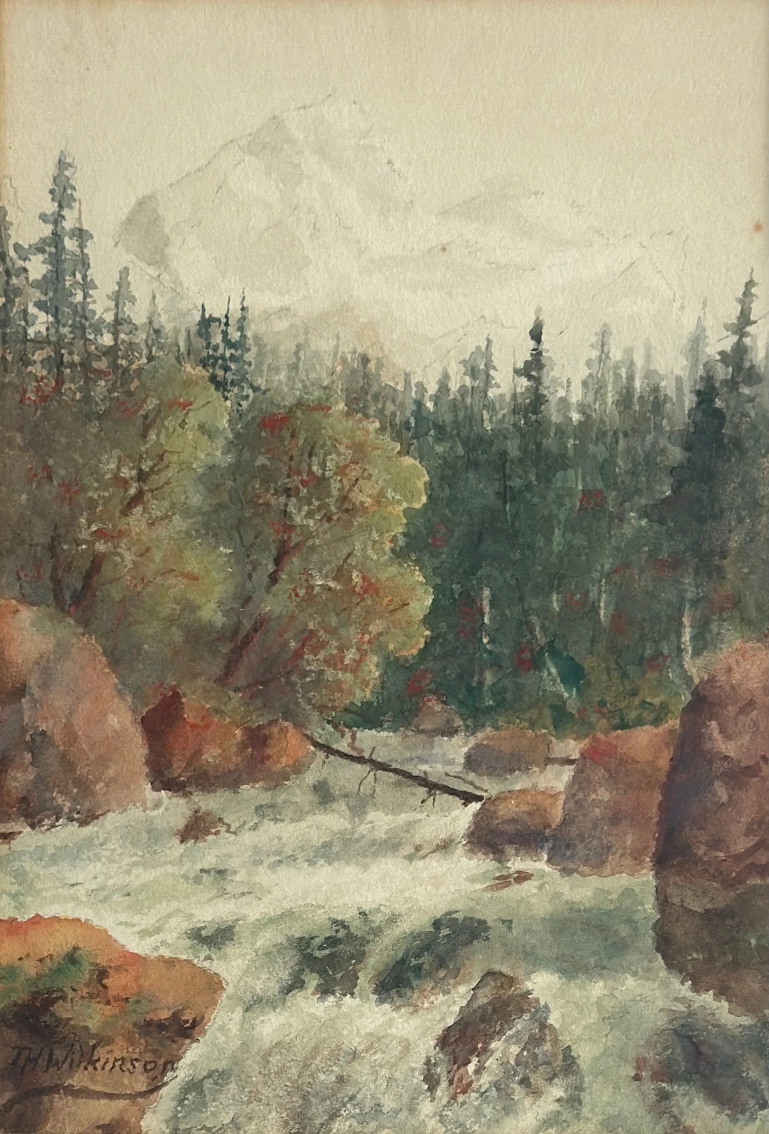 Thomas Harrison Wilkinson ( 1847 - 1929) Canadian: Thomas Harrison Wilkinson ( 1847 - 1929) Watercolor on paper, signed lower left, measures 10 x 7 and 15 x 12 inches framed. A Canadian painter, Thomas Harrison Wilkinson (usually signs: T.H.