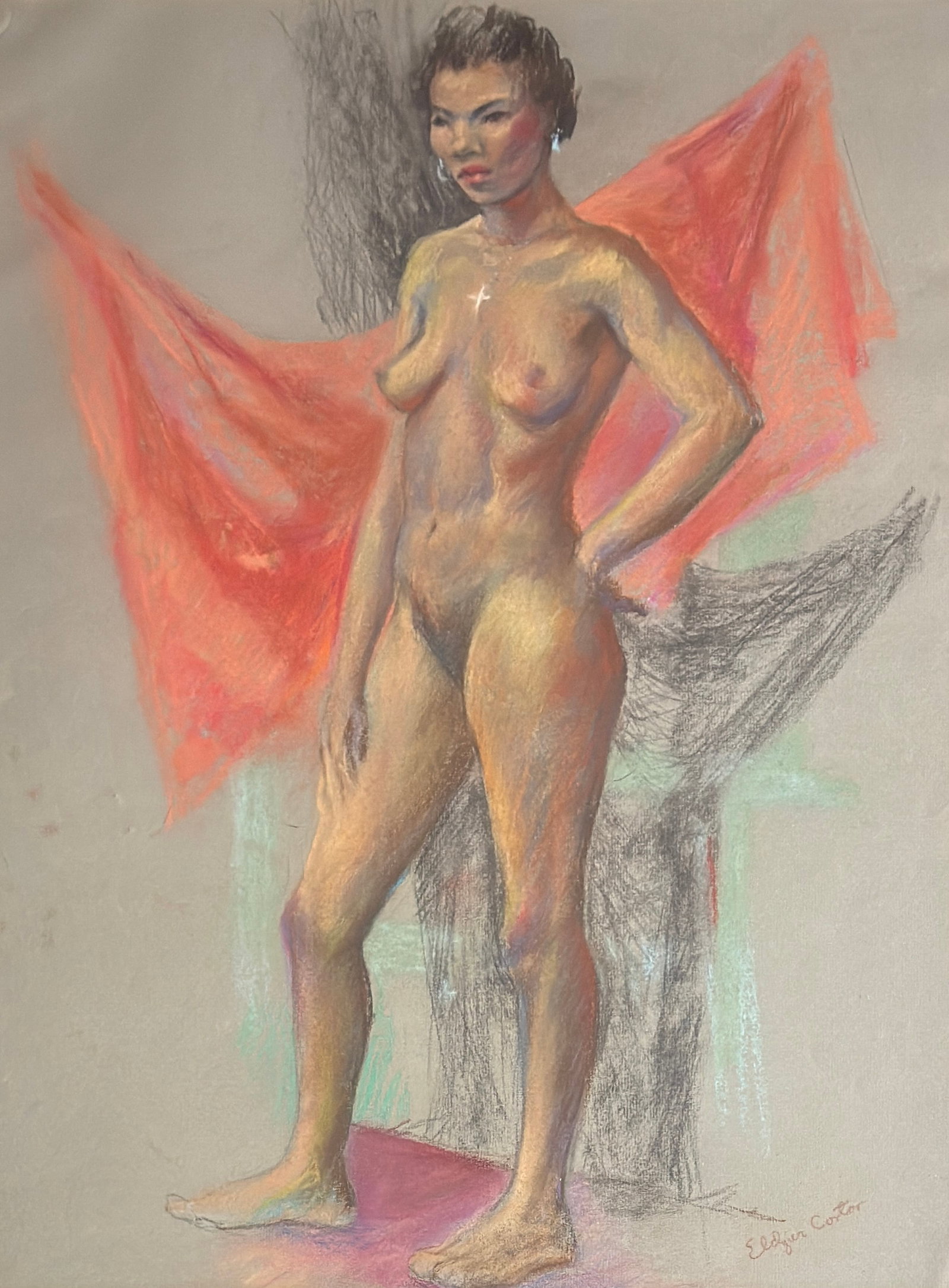 Eldzier Cortor (1916 - 2015) American: Eldzier Cortor (1916 - 2015) Pastel, Signed lower right, measures 23.5 x 17.5 and 30 x 24 inches framed.Artist Bio - Eldzier Cortor, Painter of Scenes From African-American Social Life, Dies at 99,