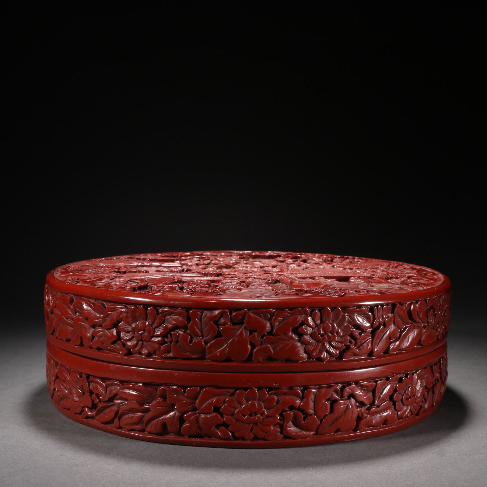 A Finely Carved Cinnabar Lacquer 'Figures' Box and Cover (1 of 9)