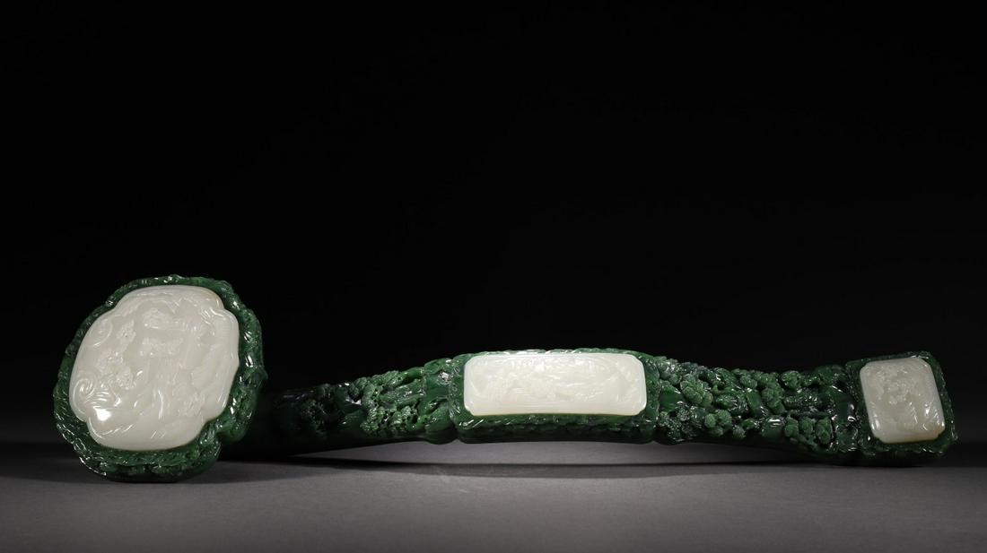 A Top Jasper Inlaid White Jade Ruyi Scepter (1 of 9)