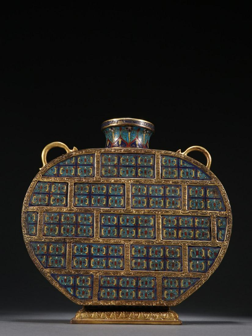 A Rare Gilt-bronze Cloisonne Flat Bottle With Two Ears (1 of 9)