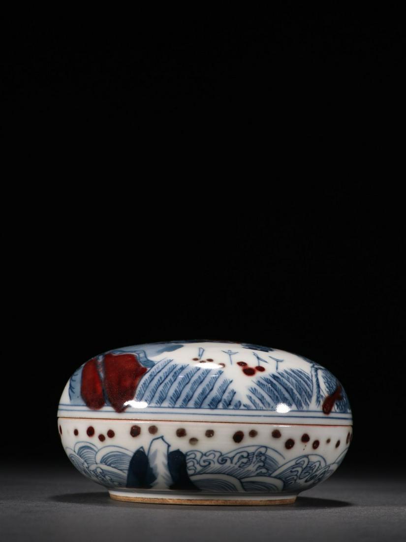 A Delicate Blue and White Underglaze Red Box (1 of 9)