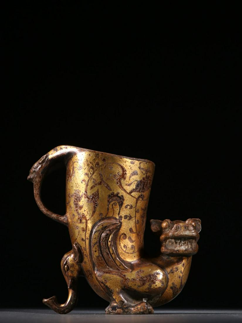 A Rare Gilt-bronze Inlaid Gold and Silver Beast Cup (1 of 9)