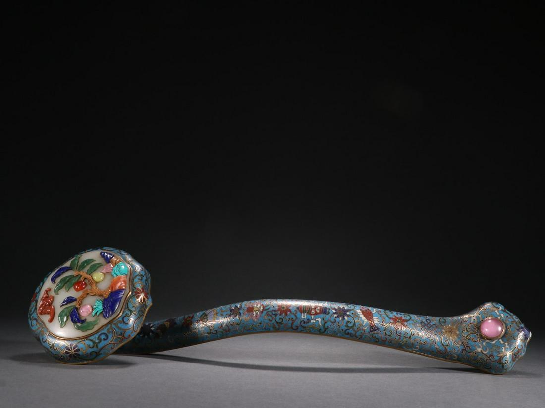 A Very Fine Cloisonne Inlaid Gems Ruyi Scepter (1 of 9)
