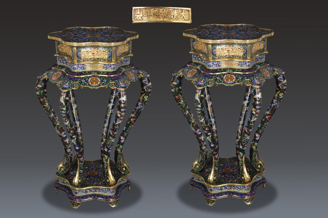 A Pair of Cloisonne Enamel Hexagonal Table (1 of 9)
