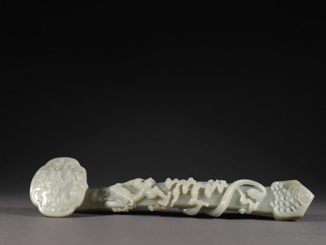 A Top Hetian Jade Carved Ruyi Scepter (1 of 9)