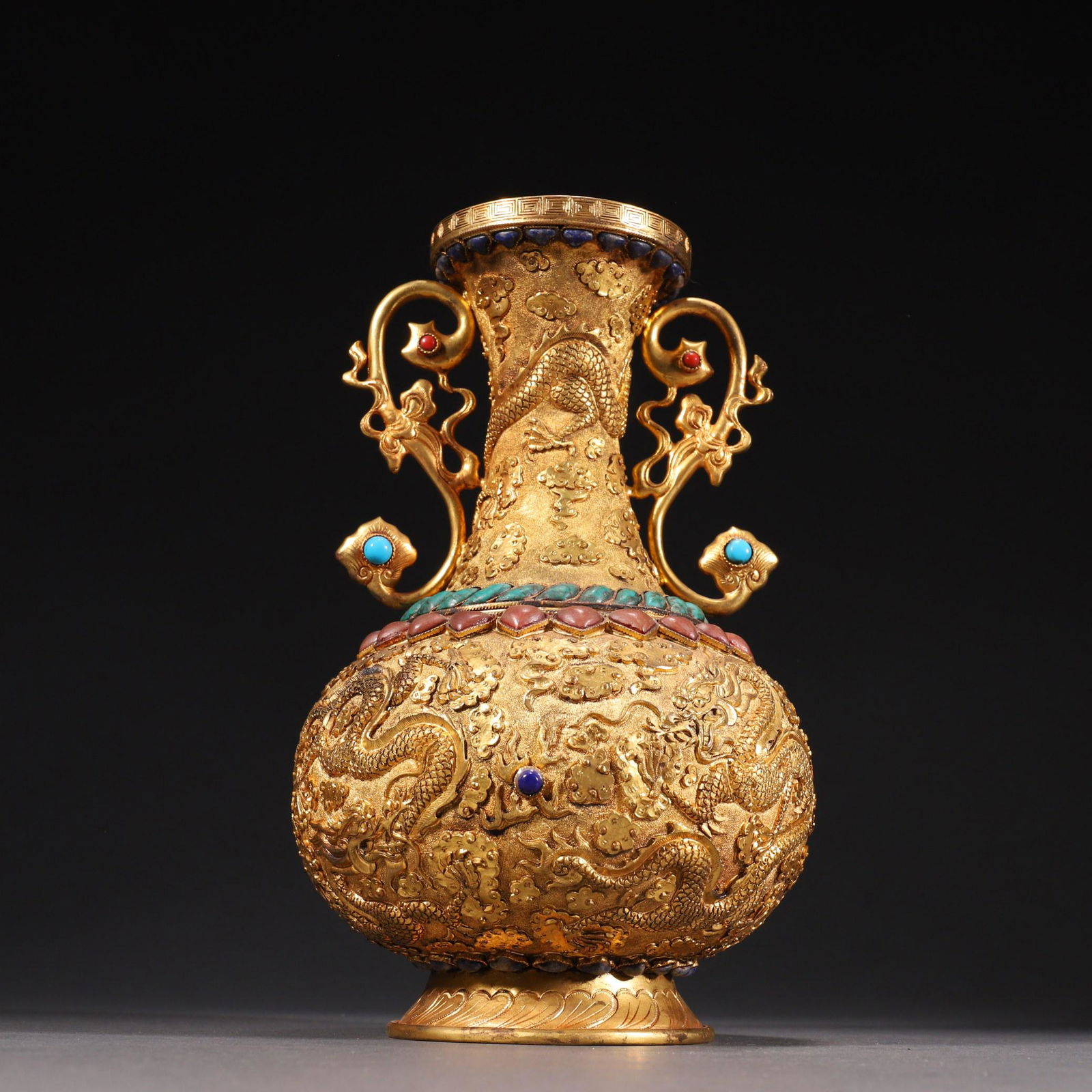A Fine Gilt-bronze Inlaid Gems Vase (1 of 9)