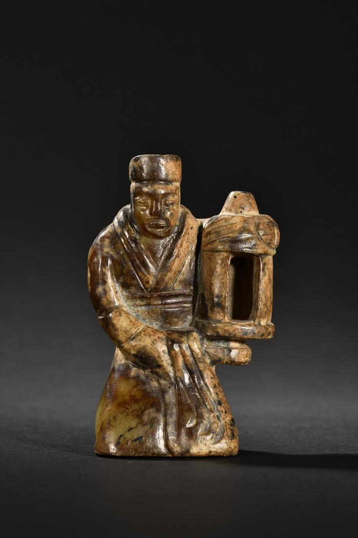 A Rare Old Jade Carved Figure-From Oil Lamp Ornament (1 of 9)