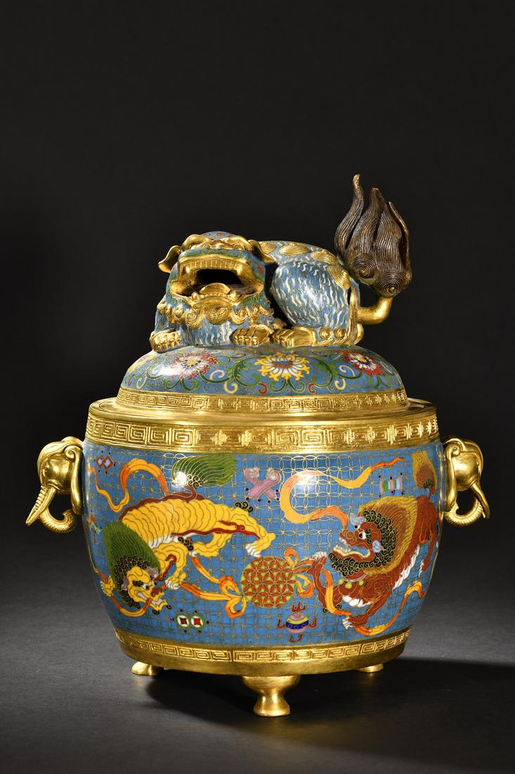 A Fine Gilt-bronze Enamel Lion Censer (1 of 9)