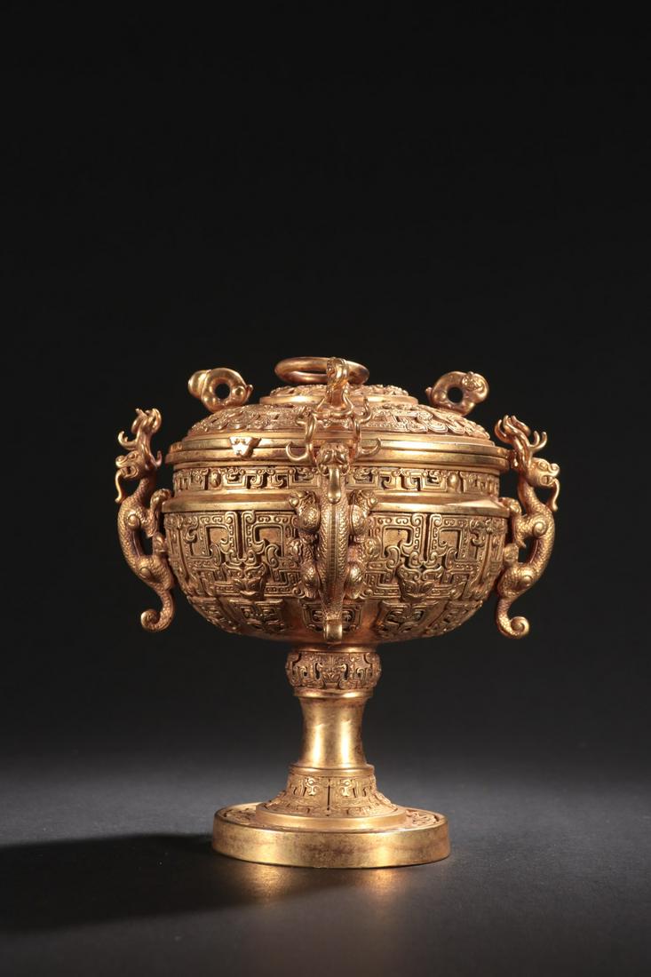 An Unusual Gilt-bronze Dragon Container (1 of 9)