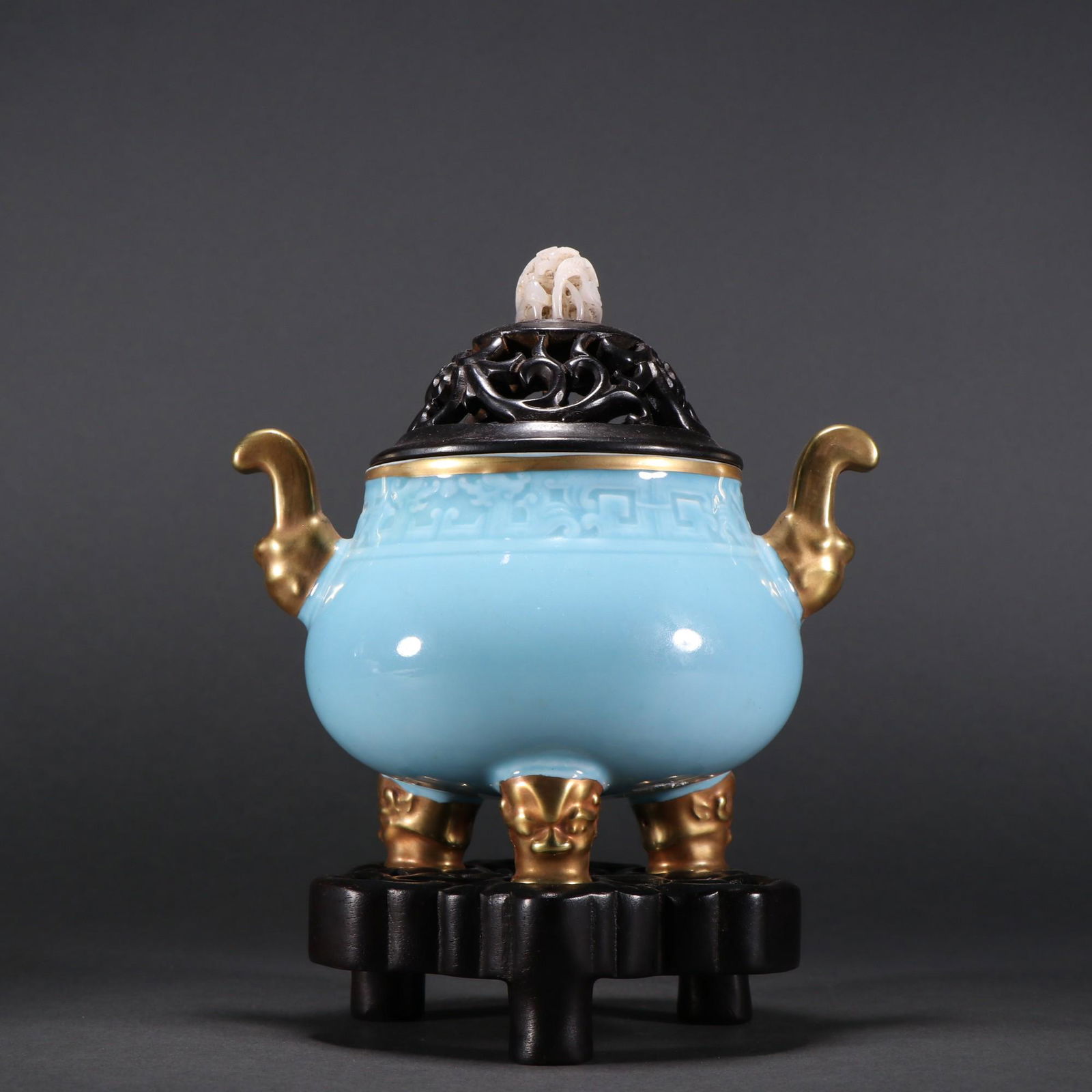 A Rare Sky Blue glazed Painted Gold Censer (1 of 9)