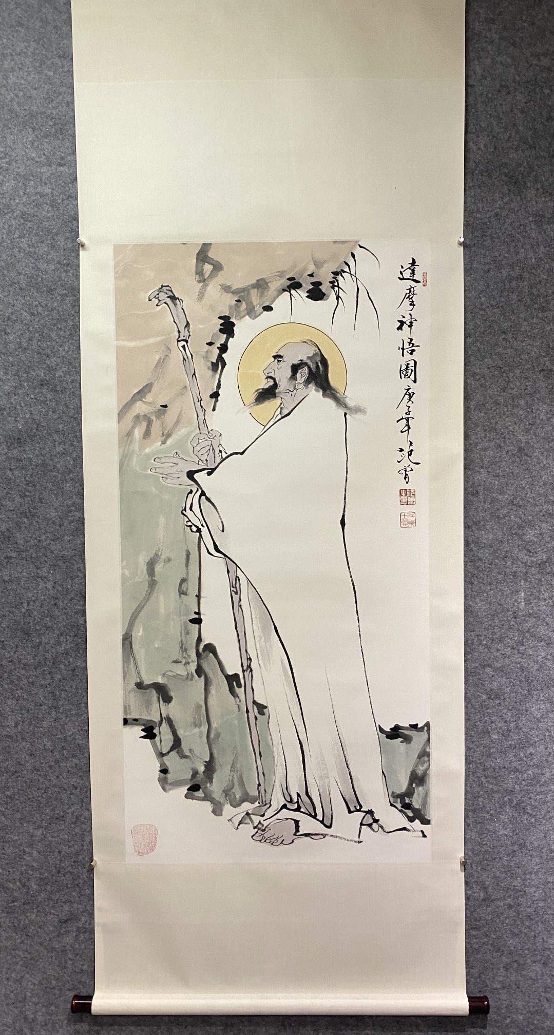 Dharma figure painting By Zeng Fan: Dharma figure painting By Zeng Fan Size:Painting Core H:136cm L:67cm (The dimensions of all batches are manually measured.If you need more detailed information, please contact our customer service bef
