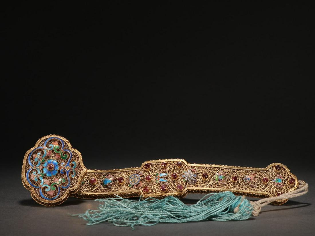 A Rare Gilt-silver 'Ba Bao' Pattern Ruyi Scepter (1 of 9)