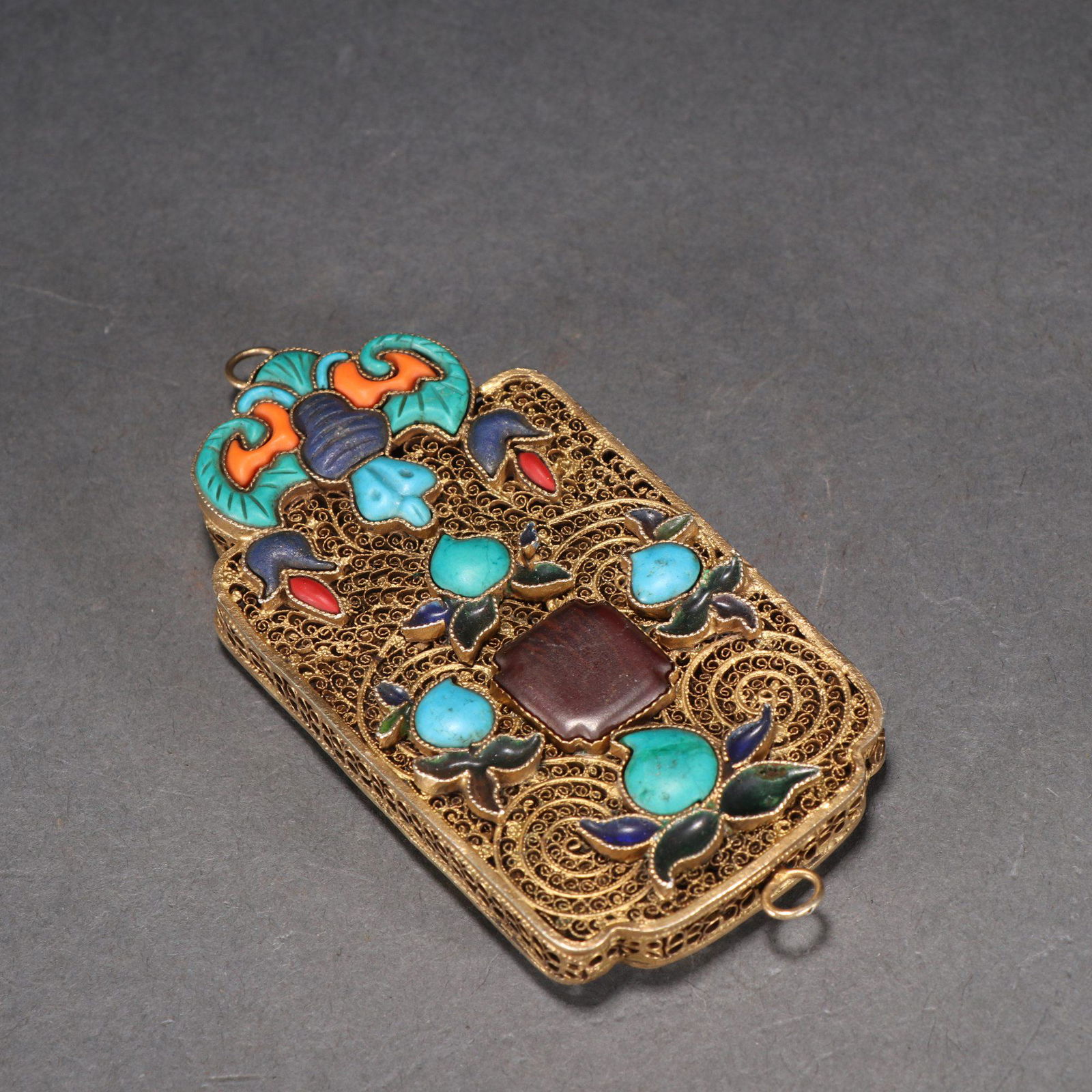 A Delicate Gilt-bronze Inlaid Gems Pendant (1 of 9)