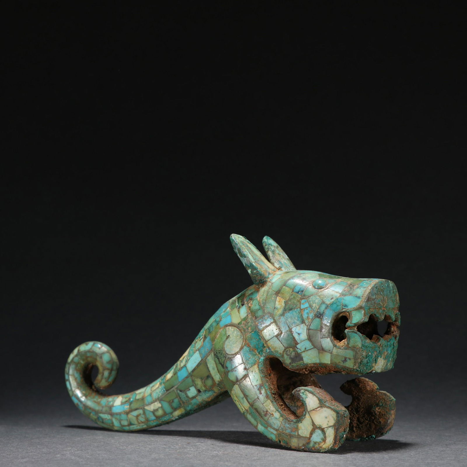 An Unusual Bronze Inlaid Turquoise Dragon Ornament (1 of 9)