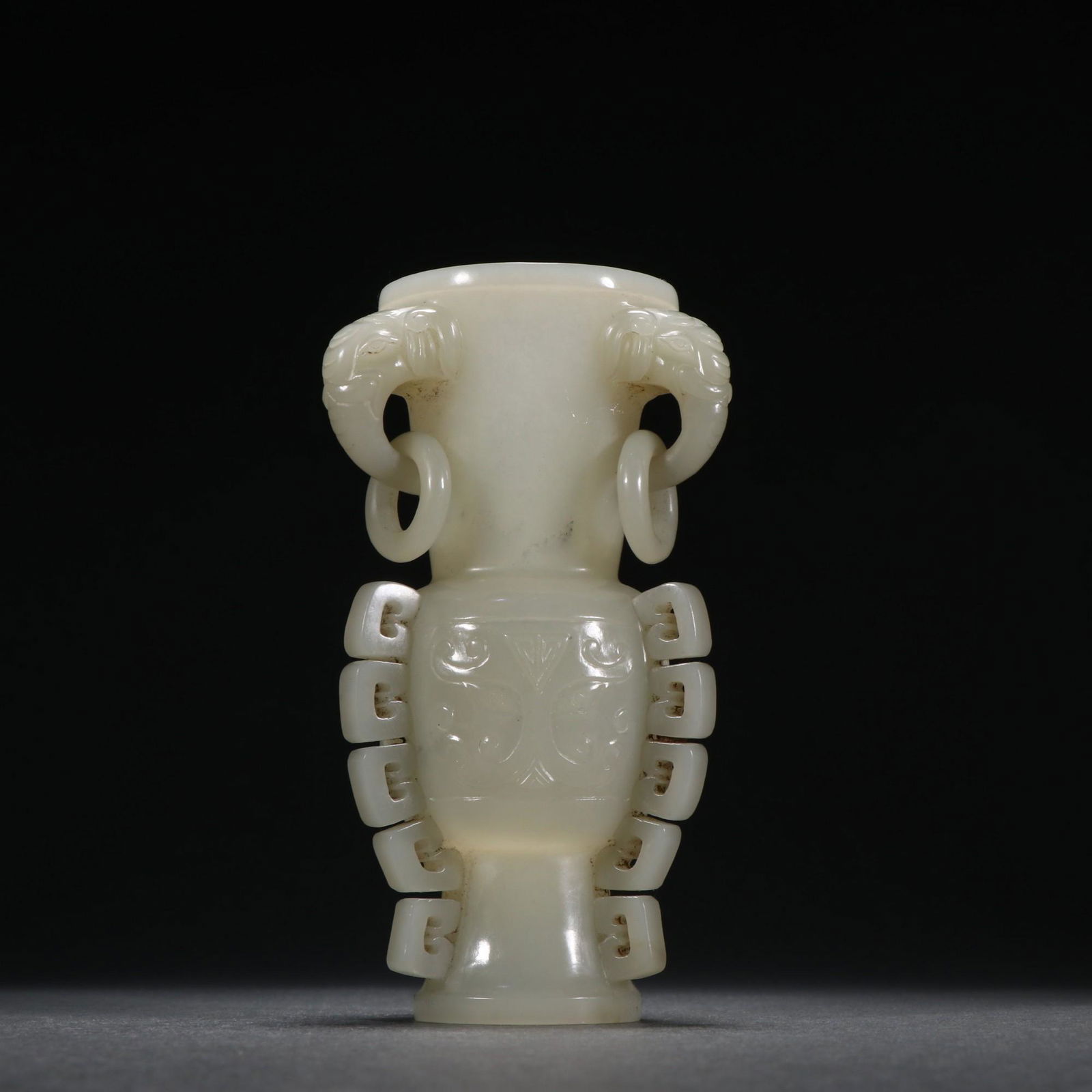 A Rare Hetian Jade Carved Beast Face Pattern Trunk Bottle (1 of 9)