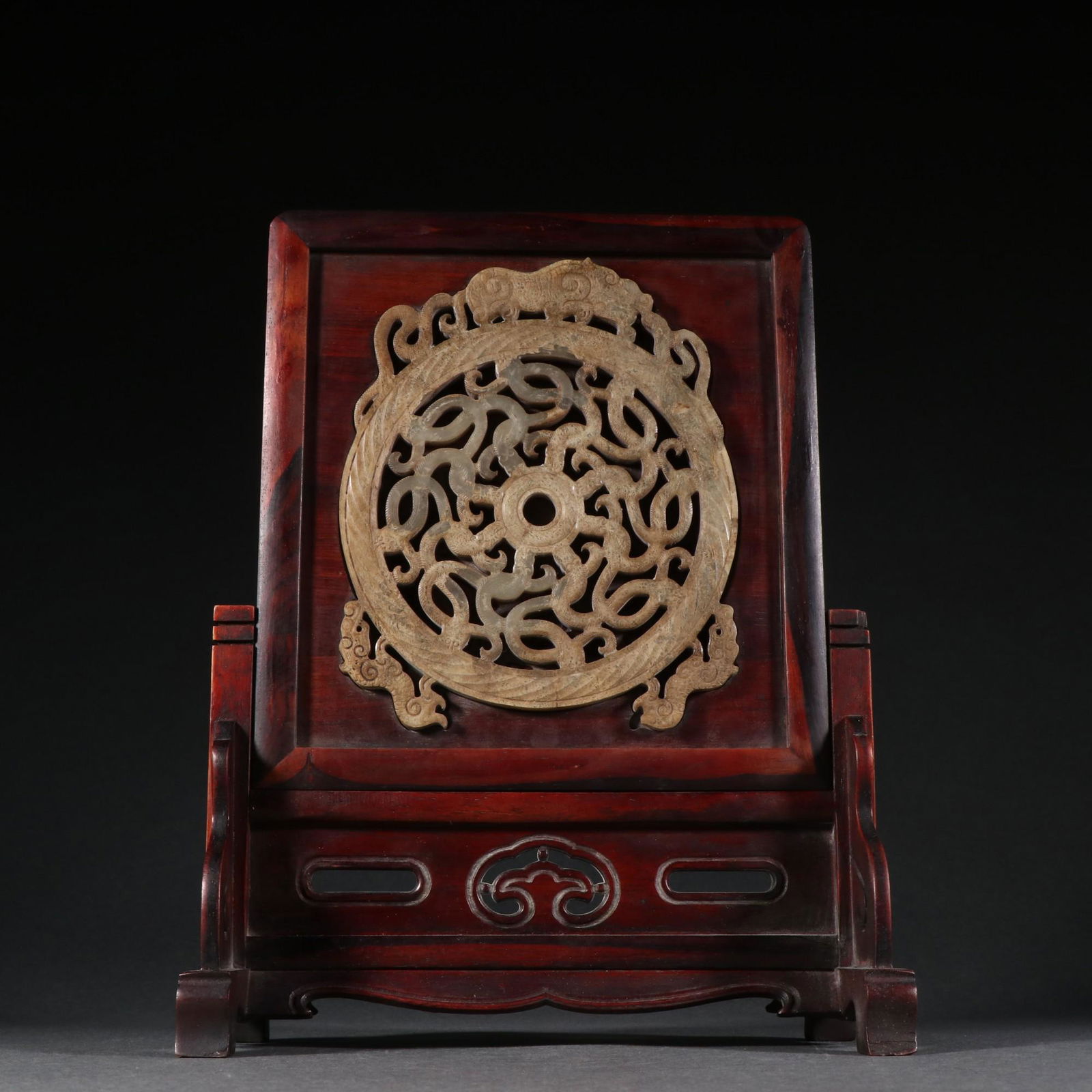 A Fine Red Wood Inlaid Jade Desk Screen (1 of 9)