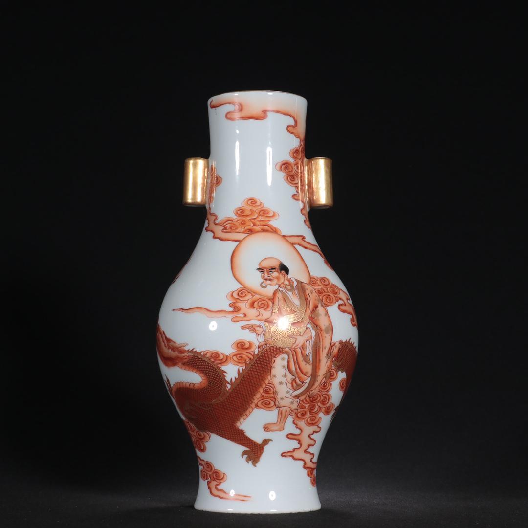 A Fine Alum Red Painted Gold Auspicious Dragon Arhat Bottle (1 of 9)