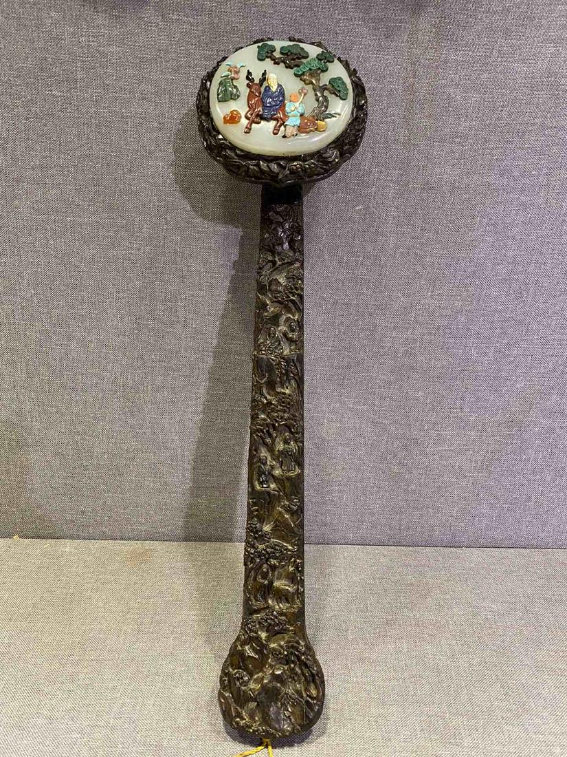 A Fine Zitan Wood Inlaid Gems Ruyi Scepter (1 of 9)
