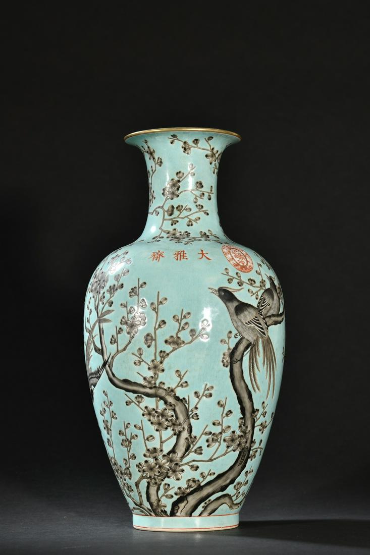 A Fine Ink Color 'Flower and Bird' Vase (1 of 9)
