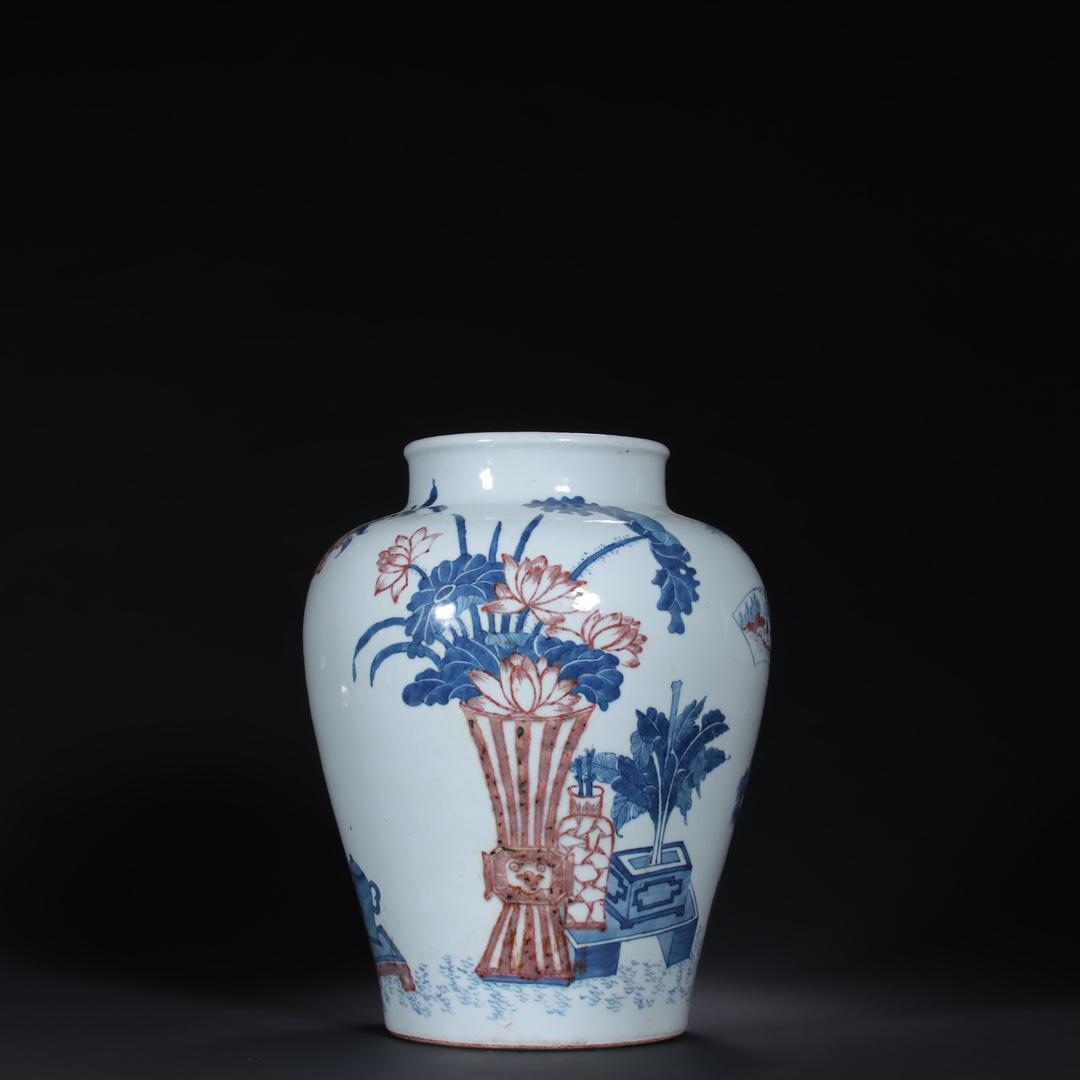 A Fine Blue and White Underglaze Red Pot (1 of 9)