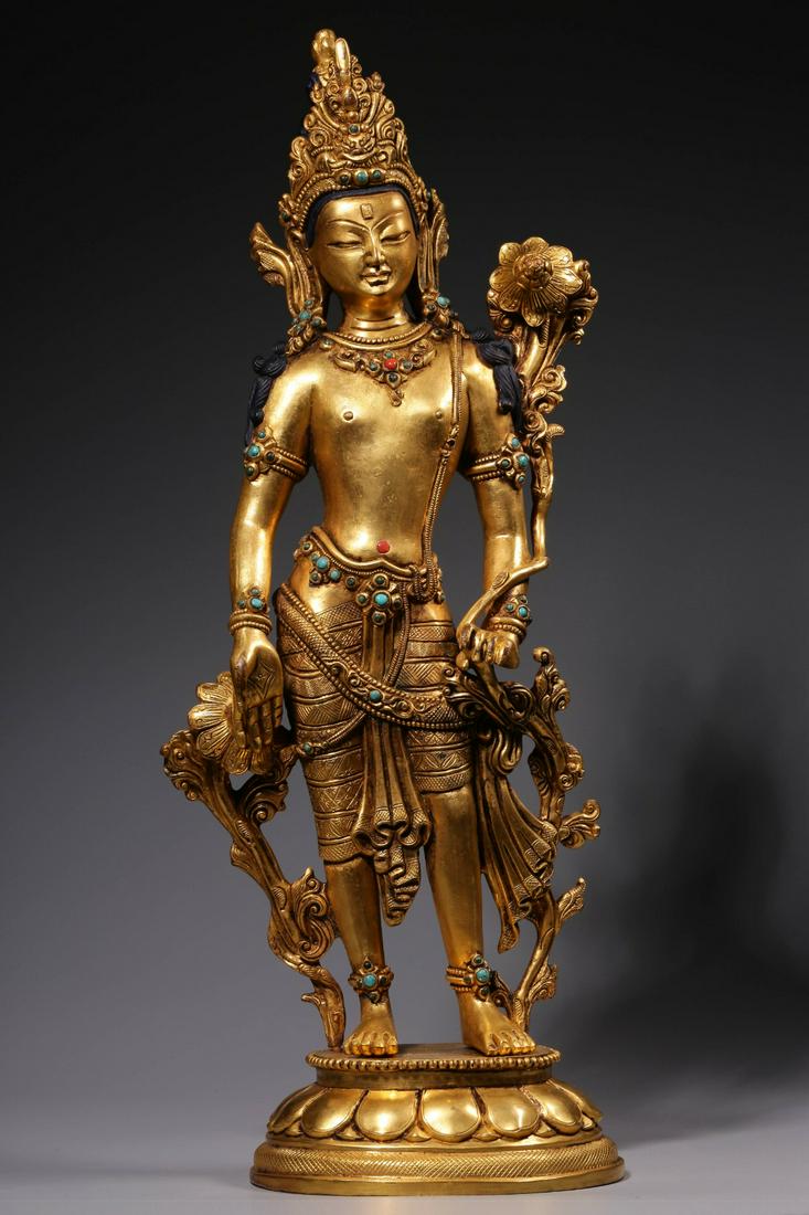 A Very Larger Gilt-bronze Statue of Guanyin Holding Lotus (1 of 9)