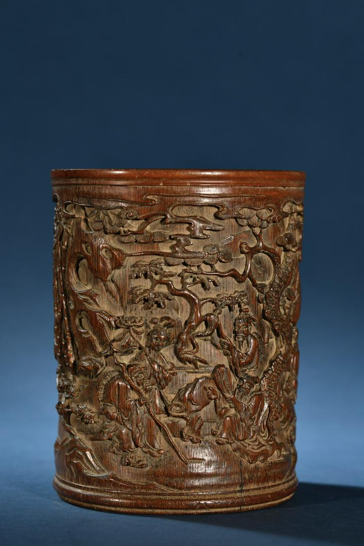 A Rare Bamboo Character Story Pen Holder (1 of 9)