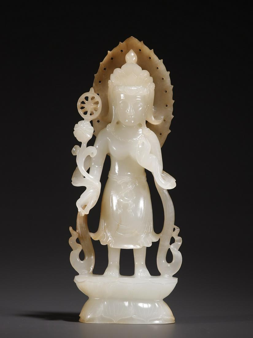 A Rare Hetian Jade Carved Figure of Buddha (1 of 9)