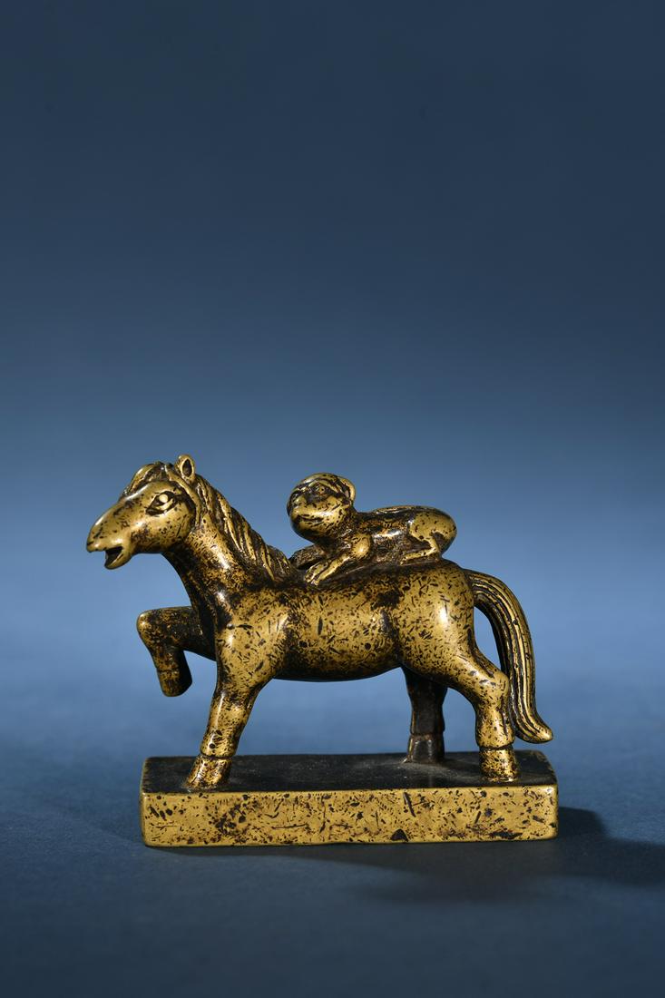 A Delicate Gilt-bronze Horse and Monkey Seal (1 of 9)