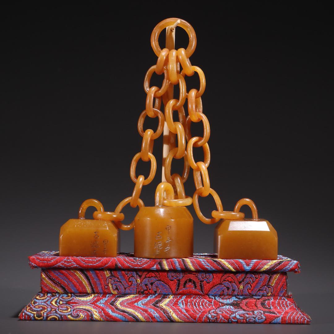 A Rare Tianhuang Stone Three Joint Seals (1 of 9)