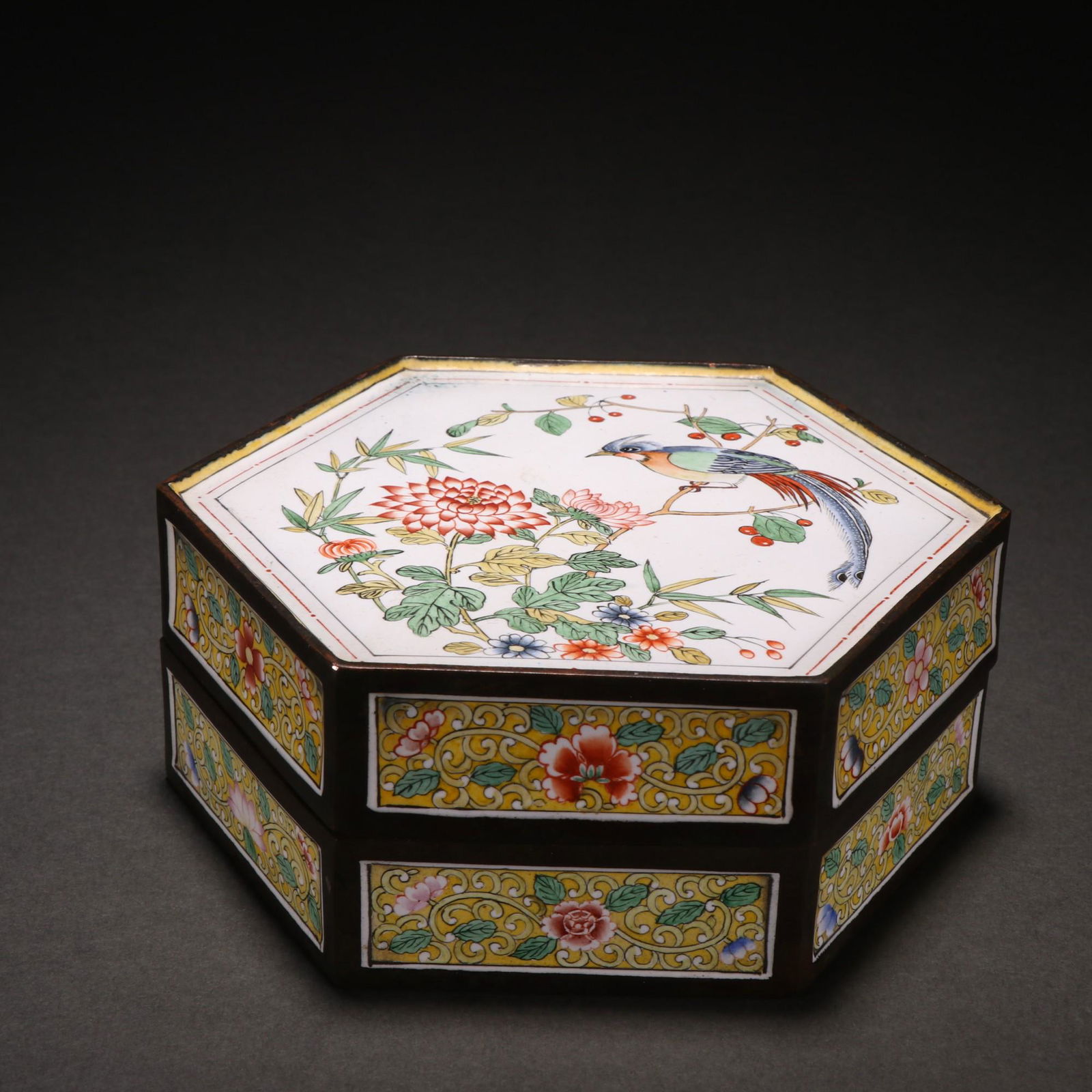 A Fine Bronze Enamel Flower and Bird Box With Cover (1 of 9)