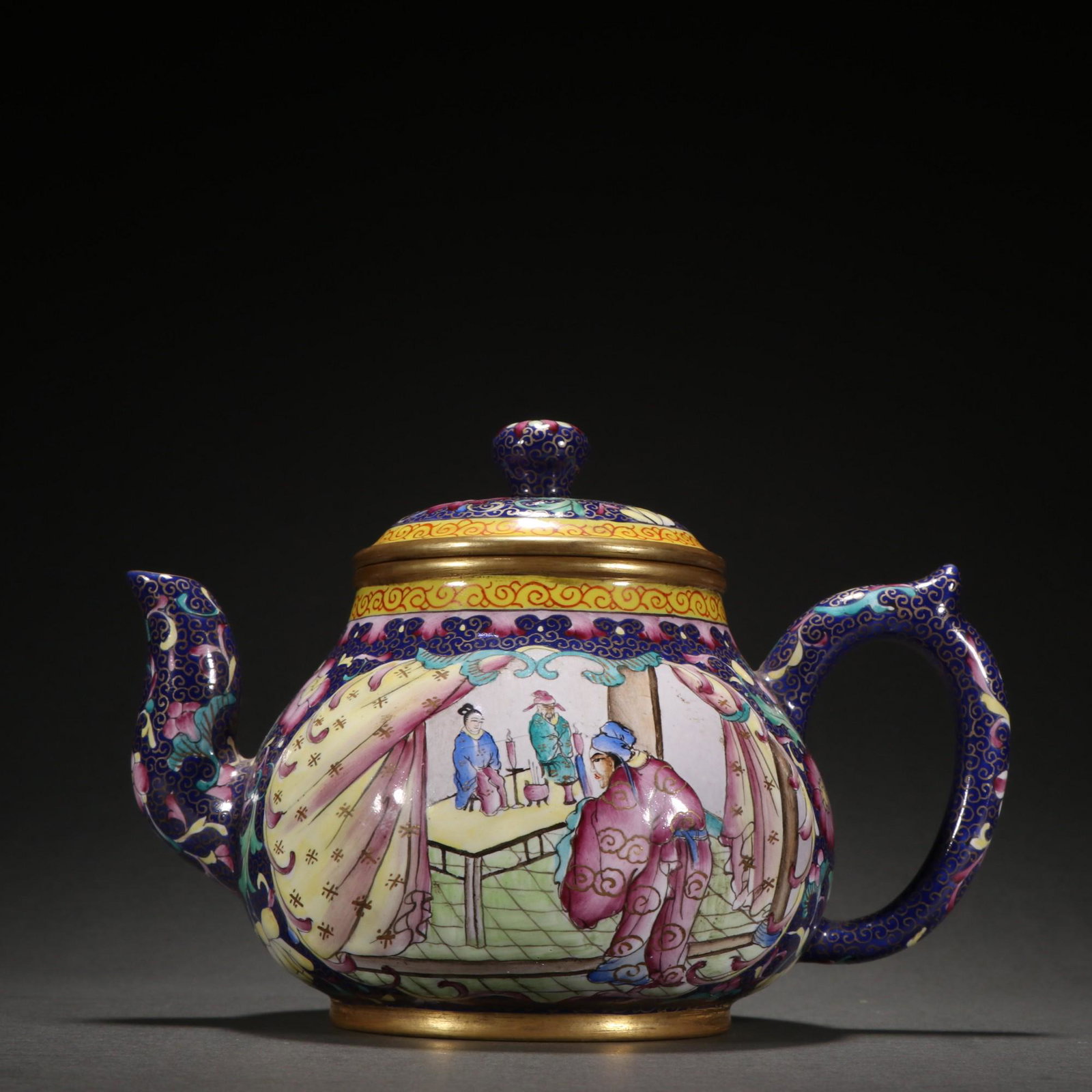 A Rare Zisha and Enamel Character Story Teapot (1 of 9)